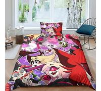 GIOSBR Hazbin Hotel Housses De Couettes 3D Imprimé Comic Housse De Couette pour Adultes Et Enfants Microfibr E avec Fermeture À Glissière Parure De Lit avec Taies 2 Pièces Single（135x200cm）