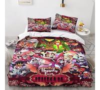 GIOSBR Hazbin Hotel Housses De Couettes 3D Imprimé Comic pour Adultes Et Enfants Housse De Couette avec Taies E avec Fermeture À Glissière Parure De Lit Microfibr 3 Pièces Double（200x200cm）