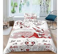 GIOSBR Hazbin Hotel Housses De Couettes Housse De Couette 3D Imprimé Anime Movie pour Adultes Et Enfants Parure De Lit avec Taies E avec Fermeture À Glissière Microfibr 2 Pièces Single(135x200cm)