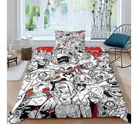 GIOSBR Hazbin Hotel Housses De Couettes Housse De Couette pour Adultes Et Enfants 3D Imprimé Anime Movie Microfibr avec Taies E avec Fermeture À Glissière Parure De Lit 2 Pièces Single（135x200cm）