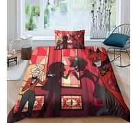 GIOSBR Hazbin Hotel Housses De Couettes pour Adultes Et Enfants 3D Imprimé Anime Movie Housse De Couette avec Taies Microfibr Parure De Lit E avec Fermeture À Glissière 2 Pièces Single(135x200cm)