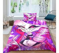 GIOSBR Hazbin Hotel pour Adultes Et Enfants 3D Imprimé Anime Movie Housses De Couettes Housse De Couette E avec Fermeture À Glissière avec Taies Parure De Lit Microfibr 2 Pièces Single(135x200cm)
