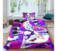 GIOSBR Hazbin Hotel pour Adultes Et Enfants Housse De Couette Housses De Couettes 3D Imprimé Anime Movie Parure De Lit Microfibr E avec Fermeture À Glissière avec Taies 2 Pièces Single（135x200cm）