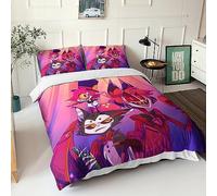 GIOSBR Hazbin Hotel pour Adultes Et Enfants Housse De Couette Housses De Couettes 3D Imprimé Comic Parure De Lit Microfibr E avec Fermeture À Glissière avec Taies 3 Pièces King（220x240cm）