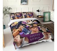 GIOSBR Justin Bieber 3D Imprimé pour Adultes Et Enfants Housses De Couettes Housse De Couette Microfibr Parure De Lit avec Taies E avec Fermeture À Glissière 3 Pièces King（220x240cm）