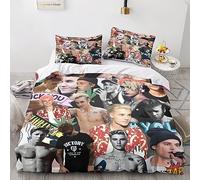 GIOSBR Justin Bieber Housse De Couette Housses De Couettes pour Adultes Et Enfants 3D Imprimé avec Taies E avec Fermeture À Glissière Microfibr Parure De Lit 3 Pièces Double（200x200cm）