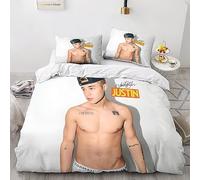 GIOSBR Justin Bieber Housse De Couette pour Adultes Et Enfants 3D Imprimé Housses De Couettes Microfibr E avec Fermeture À Glissière avec Taies Parure De Lit 3 Pièces Double（200x200cm）