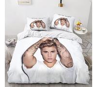 GIOSBR Justin Bieber Housse De Couette pour Adultes Et Enfants Housses De Couettes 3D Imprimé E avec Fermeture À Glissière avec Taies Parure De Lit Microfibr 3 Pièces Double（200x200cm）