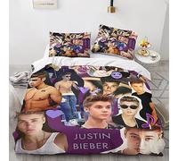 GIOSBR Justin Bieber Housses De Couettes Housse De Couette 3D Imprimé pour Adultes Et Enfants Microfibr E avec Fermeture À Glissière avec Taies Parure De Lit 3 Pièces Double（200x200cm）
