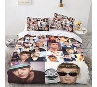 GIOSBR Justin Bieber pour Adultes Et Enfants Housse De Couette 3D Imprimé Housses De Couettes E avec Fermeture À Glissière Microfibr Parure De Lit avec Taies 3 Pièces Double（200x200cm）