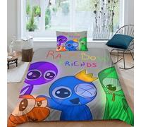 GIOSBR Rainbow Friends Housses De Couettes 3D Imprimé for Kids pour Adultes Et Enfants Housse De Couette avec Taies E avec Fermeture À Glissière Parure De Lit Microfibr 2 Pièces Single（135x200cm）