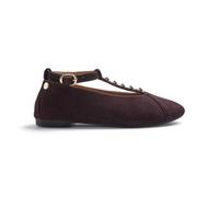 GIOSEPPO Ballerine Chocolat en Cuir avec détail de Crampons et Fermetures réglables à la Cheville, Semelle en Cuir et rembourrée. Semelle en TPR. Talon de 1 cm.