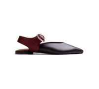 GIOSEPPO Ballerine pour Femme en Cuir Marron avec Talon Ouvert, Fermetures réglables et Boucle décorative, Pointe aiguisée, Contraste de Couleurs, Semelle en Cuir et rembourrée. Talon 1 cm.