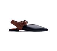 GIOSEPPO Ballerine pour Femme en Cuir Noir avec Talon Ouvert, Fermetures réglables et Boucle décorative, Pointe aiguisée, Contraste de Couleurs, Semelle en Cuir et rembourrée. Talon 1 cm.