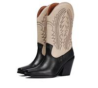 GIOSEPPO Bottes de Type Santiags en Peau Noire et Off-White ornées d'une Broderie pour Femme herlev
