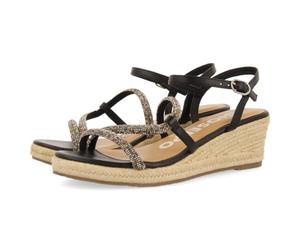 GIOSEPPO Catania Sandales noires à lanières avec cristaux multicolores et talon en jute pour femme, Noir, 39 EU