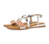 GIOSEPPO Double Sandales dorées avec perles et mini talon compensé pour femme, argent métallique, 36 EU