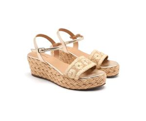 GIOSEPPO Sandales brodées en cuir et talon Raphia Candia, naturel, 37 EU