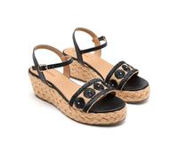 GIOSEPPO Sandales brodées en cuir et talon Raphia Candia, Noir, 38 EU