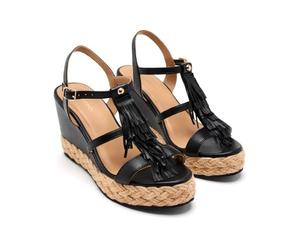 GIOSEPPO Sandales compensées en cuir à franges Elderon, Noir, 38 EU