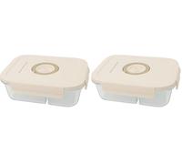 GIO'STYLE GioStyle Conteneur 2 compartiments sous vide pour aliments | Verre | 0,6L | Rectangulaire | Durée de la nourriture prolongée | Date sur le couvercle | Ligne Perle (Lot de 2)