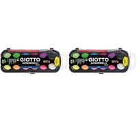 Giotto Acquerelli Fluo - Boîte 12 pastilles de gouache fluo + 1 pinceau (Lot de 2)