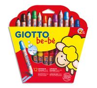 GIOTTO BE-BE Etui de 12 crayons de couleur BE-BE maxi bois + taille-crayons, mine large 7 mm