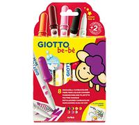 Giotto be-bè, Feutres à fibre super lavables à changement de couleur, pointe maxi 5 mm, étui 8 unités et 12 cartes de coloriage