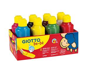 GIOTTO be-bè Super Paint - Set gouache 8 x 250ml | Couleurs assorties, super lavable, pour enfants et écoles primaires