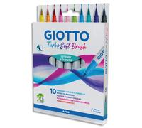 GIOTTO Etui de 10 Feutres pointe pinceau douce. Corps du feutre personnalisé avec le nom de la couleur.