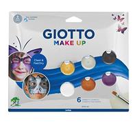 GIOTTO Lot de 6 flacons de maquillage métallisés à séchage rapide pour le visage, faciles à laver, couleurs assorties, pinceau et éponge, idéal pour les enfants et les fêtes