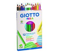 Giotto Crayons de couleur Mega – Étui 12 hexagonaux assortis, mine Ø 5,5 mm, longueur 18 cm
