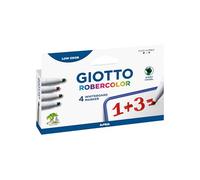 GIOTTO Robercolor Lot de 4 marqueurs géants à pointe biseautée, idéal pour une utilisation scolaire, affiches et créatif, boîte, couleurs assorties : bleu, rouge, noir, vert, 4 pièces
