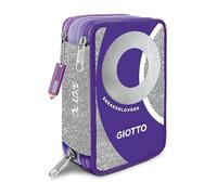 Giotto Sneakerlovers Trousse d'école à 3 fermetures éclair, violet et argent, avec crayons de couleur et accessoires