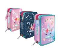 Giotto Trousse collection Supermina 3 zip en tissu jean et détails pailletés - 3 motifs assortis, Motifs fantaisie mélangés, 40x30x39 cm, Trousse scolaire Fourniture scolaire