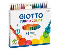 Giotto Turbo Color Feutre Fine pour Enfants - Boîte de 36 Couleurs Assorties