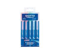 Giotto Turbo Pro Lot de 5 marqueurs à double pointe en fibre, tons pastel, forme ronde, couleurs assorties