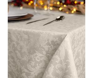 Giovanni Dolcinotti Nappe rectangulaire de Noël 140 x 280 cm Jacquard Damas - 12 Places - 100% fabriqué en Italie - Couleur Ivoire