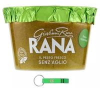 Giovanni Rana Pesto al Basilico Genovese DOP Senza Aglio Lot de 12 sauces fraîches au pesto génois Basilic Pesto DOP sans ail 140 g + porte-clés Beni Culinari