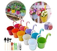 GIOVARA 10Pots de Fleurs à Suspendre en Métal AVCE Outils de Jardin | Grand Pots de Fleurs en Métal à Suspendre Panier à Planter sans Trou de Drainage, Clôture Balcon, 10 Couleur (17x10.2x8cm)