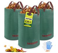 GIOVARA 3 x 120L Sacs à déchets de jardin robustes, Sac à feuilles, Sacs de jardin réutilisables avec poignées pour les déchets de jardin et pliable pour le traitement des feuilles dans le jardin