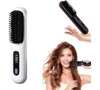 Giovencia Brosse Lissante Portable - Fer à lisser sans fil anti - brûlure - Tous cheveux - USB rechargeable - 160-200℃ - 3 températures (Blanc)