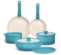 GiPP 11 Pièces Set de Poêles et Casseroles Avec Revêtement Antiadhésif - Sets de Casseroles Avec Poignées Détachables, Sans Toxiques, Compatible Induction (Dégradé Bleu)
