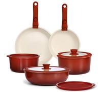 GiPP 11 Pièces Set de Poêles et Casseroles Avec Revêtement Antiadhésif - Sets de Casseroles Avec Poignées Détachables, Sans Toxiques, Compatible Induction (Dégradé Rouge)