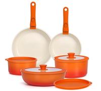GiPP 11 Pièces Set de Poêles et Casseroles Avec Revêtement Antiadhésif - Sets de Casseroles Avec Poignées Détachables, Sans Toxiques, Compatible Induction (Dégradé Orange)