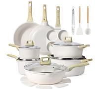 GiPP 22 Pièces Batterie Cuisine Antiadhésive Tous Feux y Compris Induction | Poêle, Casserole, Wok, Poêle à œufs et Cocotte | Revêtement en Granit, Non Toxique, Compatible Lave-Vaisselle, Blanc