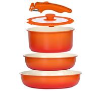 GiPP 5 PCS Set Poele et Casserole Induction Antiadhésive en Granit,Orange | Batterie de Cuisine Tout Feux, Inclure Poêle/Casserole/Wok, Poignee Amovible pour Camping, Compatible Lave-vaisselle et Fours