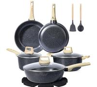 GiPP Lot de 14 casseroles et poêles en granit avec revêtement anti-adhésif, poêles de 20 + 24 + 28 cm, casseroles de 16 + 24 cm, set de casseroles à induction avec spatule et cuillère, pour tous types