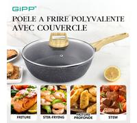 GiPP Poêle wok 28 cm avec couvercle, poêle antiadhésive avec couvercle, bord de 28 cm de haut, revêtement antiadhésif en granit, poêle 4,5 L avec couvercle, sans PFOS/PFOA, pour tous types de feux Alu
