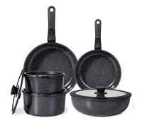 GiPP Set de Casseroles et Poêles en Antiadhésif - 11 Pièces Poele Induction avec Poignee Amovible, Sans Produits Toxiques, Tous Feux Lot, Four et Lave-vaisselle, Noir